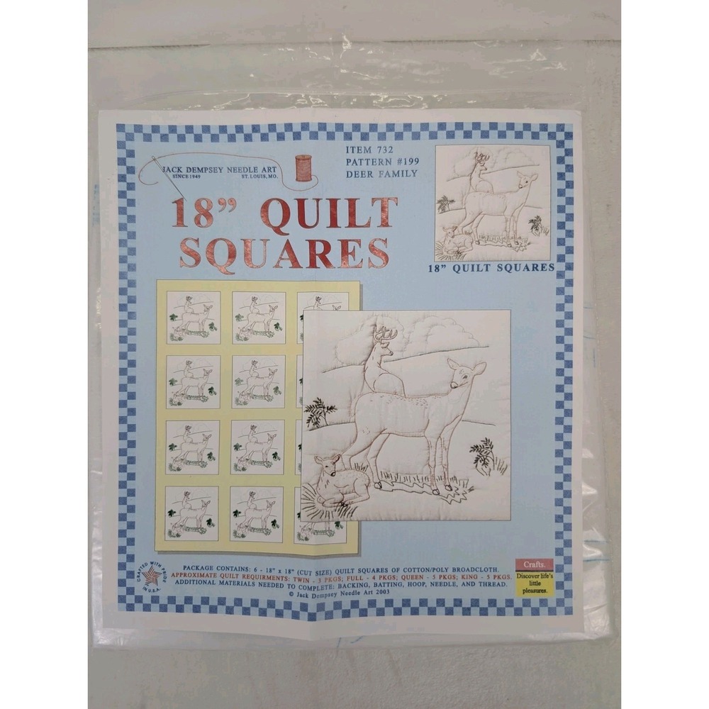 Vintage Jack‎ Dempsey Quilt Square 5 Squares 18" x 18" #199 Deer Family 2003